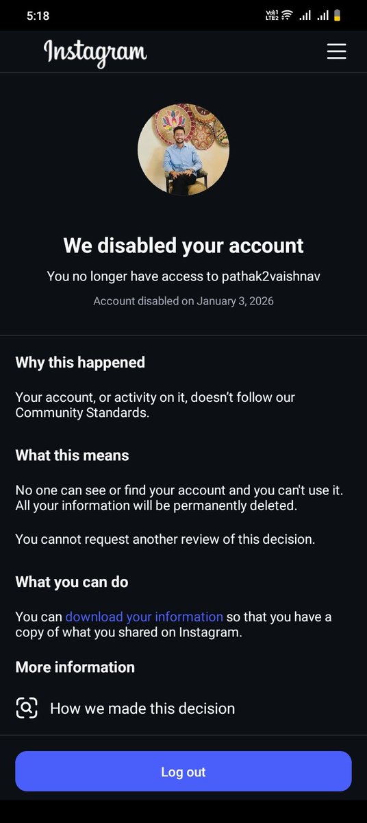 Pathak2Vaishnav's tweet photo. Hello Instagram Team,
My account @pathak2vaishnav was disabled by you
I have not violated any Community Guidelines or Terms of Service.
I request you to please review my account again.I didn't make mistake.This is not fair and it shows your monopoly.
@Meta @instagram
 Thank you. https://t.co/NljGzCAQMq