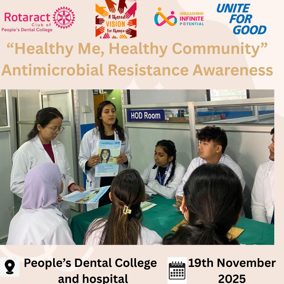 rotaractatpdc's tweet photo. On November 19, the Rotaract Club of People's Dental College organized an impactful Antimicrobial Resistance (AMR) awareness program on the college premises. https://t.co/4yyG0Dblu9