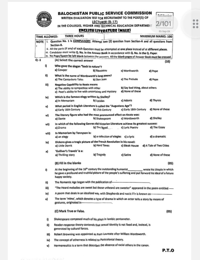 Solved BPSC Past paper  of English Literture of 2019 &amp; 2024
qualityedhbk.blogspot.com/2026/01/solved…