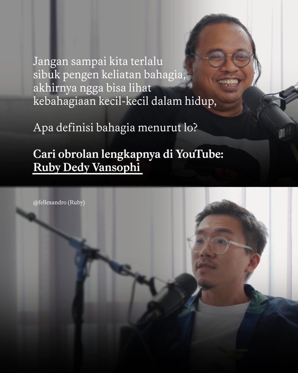 fellexandro's tweet photo. Gua pengen denger dari temen-temen: apa hal-hal sederhana yang bikin lo bahagia?  Obrolan gua bareng Dedy Vansophi bisa lo tonton di 👉 https://t.co/OqhKi9actf https://t.co/dVaDyDDbrb