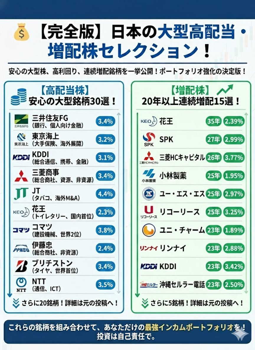 tomobata_money's tweet photo. 今年の新NISAで何買う？
・大型高配当株で安定的に増やす
・連続増配株で配当を成長させる https://t.co/g3rE6adayR