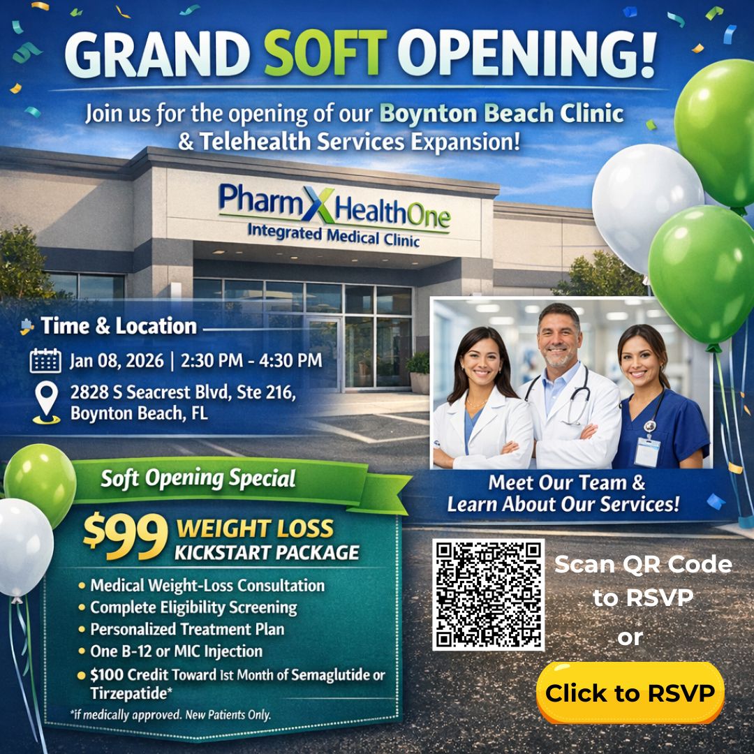 pharmxhealthone's tweet image. Exciting news! 🎉 Join us for the Soft Opening &amp;amp; Community Open House of PharmXHealthOne on January 8, 2026, at 2:30 PM! Don’t miss your chance to celebrate with us! RSVP Today!
#Healthcare #Community #SoftOpening