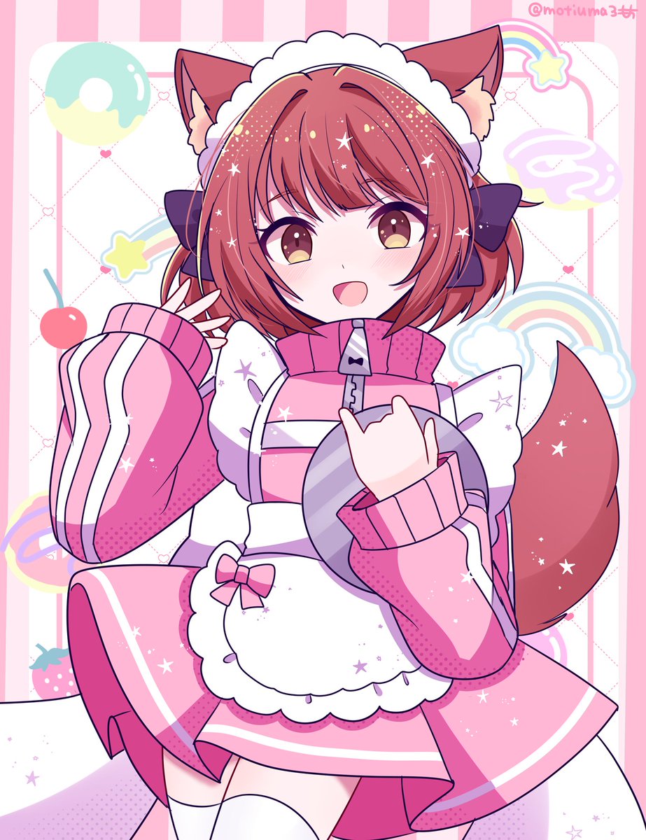 motiuma3's tweet image. skebでけもみみの可愛い女の子のオリキャラさんを納品しました！ジャージメイドのお姿描かせていただきました！ピンク色ジャージメイドも可愛くて大好き！ありがとうございました！