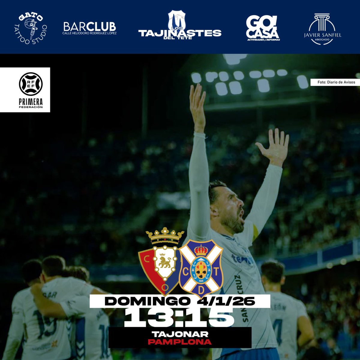 TajinastesDelTT's tweet photo. Vuelta a la  BREGA 🤼 

@Primera_RFEF | #VersusElearning 

⚪️🔴 @Osasuna B - @CDTOficial ⚪️🔵
🗓️ Domingo 4 Enero 
🕐 13:00H🇮🇨 
🏟️ Pamplona

#LaBregaNosUne #CDTenerife #OsasunaTenerife  #PrimeraRef https://t.co/g2nugRDt0X