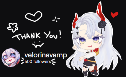velorinavamp's tweet photo. I want to properly say thank you for 500 followers! I know it's such a small thing especially since I have been streaming inconsistency for 4 years, but honestly I'm glad I stuck around! I'll try to be a more active and grow as a streamer!! (*•̀ᴗ•́*)و ̑̑
--
🎨: @wil_0417 
#velorillust
