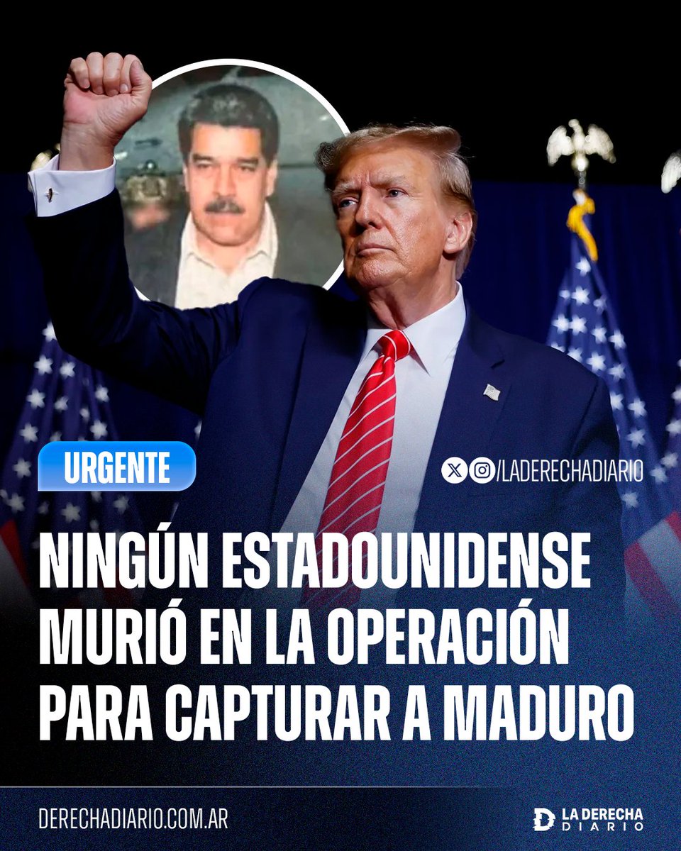 laderechadiario's tweet image. 🇺🇸🇻🇪 | PERFECCIÓN: La Casa Blanca confirmó que ningún soldado estadounidense murió en la histórica operación militar donde se bombardeó Caracas y se capturó al narcodictador chavista Nicolás Maduro.