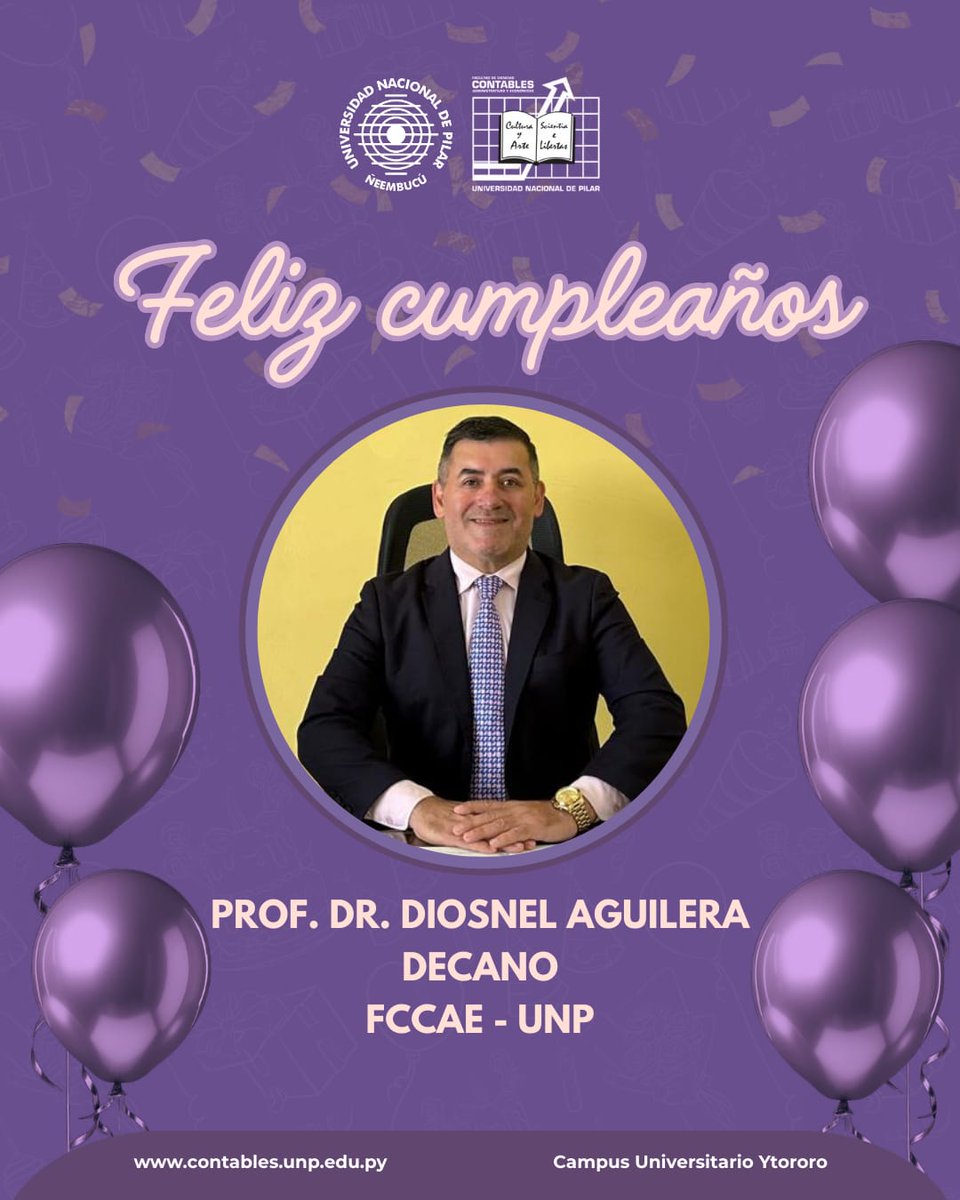 Contables_Unp's tweet photo. ¡Feliz cumpleaños, Prof. Dr. @DiosnelD!

En esta fecha especial, destacamos y valoramos su firme liderazgo, su permanente compromiso con la calidad educativa y su vocación de servicio al fortalecimiento institucional. https://t.co/XJc8RLxeZ6