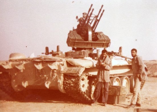 Iranian T-54/55 tank with a ZPU-4 AA gun during the Iran–Iraq War.
