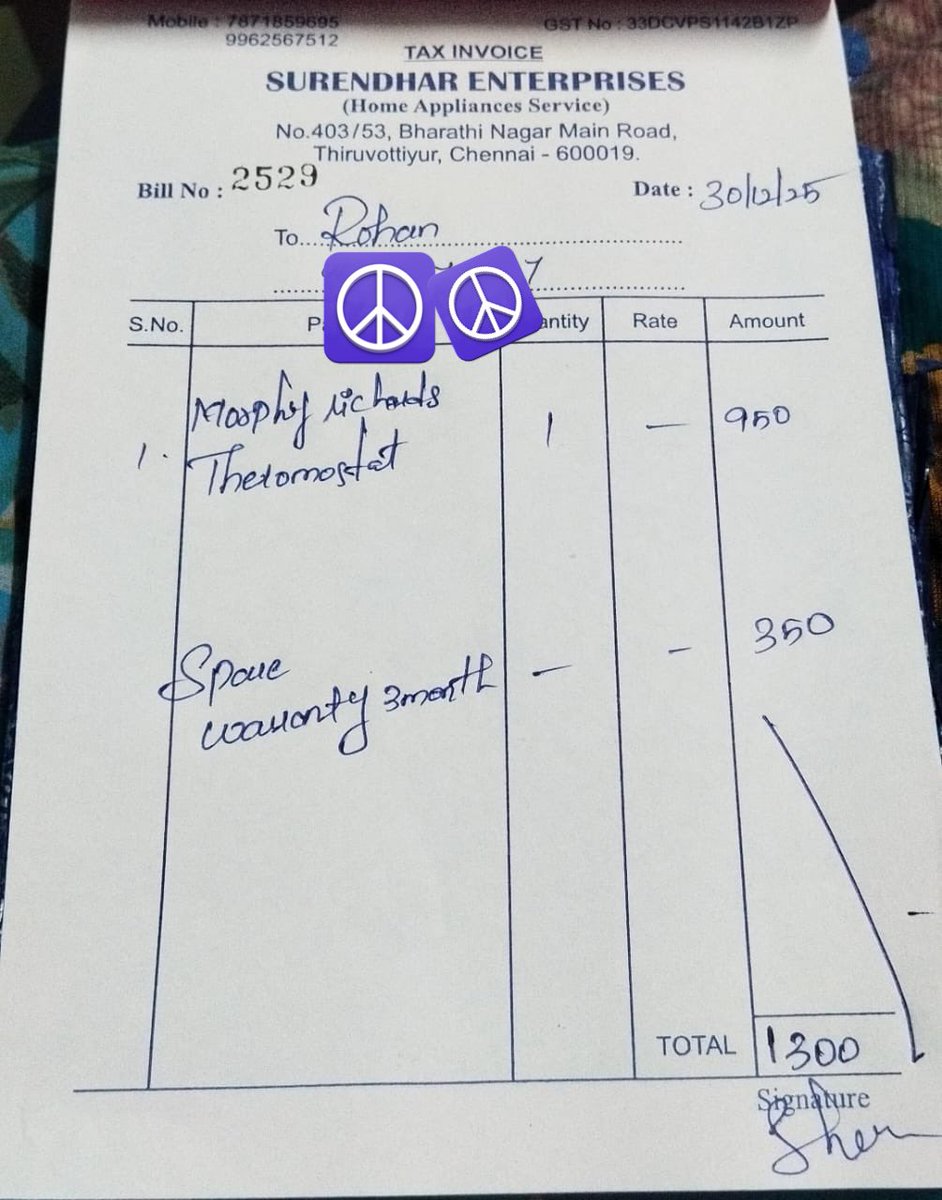nahar_rohan's tweet photo. After escalation on Twitter - Your head office sent another technician who hurriedly changed Thermostat. Only after several requests, was a bill provided, which was also mot from @MorphyIndia but from a random Enterprise assumed to be associated with Morphy Richards. (2/4) https://t.co/1aDDwY0M5S