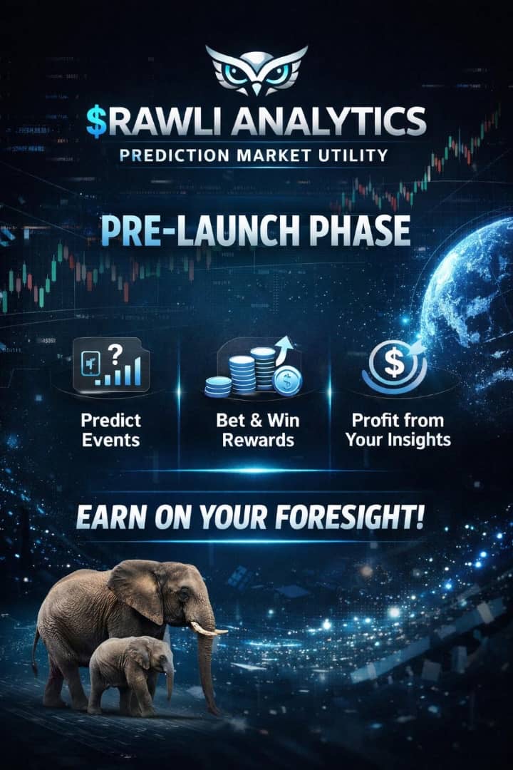 🐘 $RAWLI ANALYTICS
Prediction Market Utility

Markets reward foresight.
Strength belongs to those who see ahead.

$RAWLI Analytics is building a prediction-powered intelligence layer where data, probability, and market insight converge — helping users forecast outcomes, manage