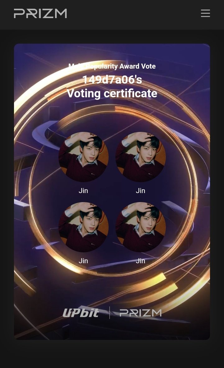 آرمی جین دومه اگه رای ندادید همین الان برید رایتون و ثبت کنید‼️

لینک سایت: global.prizm.co.kr/story/gda25

GOLDEN WIN FOR JIN #GDAforJIN
<a href="/BTS_twt/">방탄소년단</a>