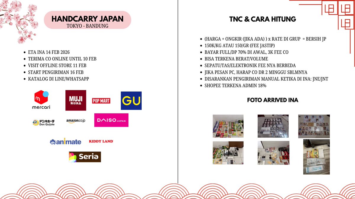 beebluzz's tweet image. OPEN HANDCARRY JEPANG-INA 🇯🇵

🎁 Photocard dan album ditimbang, satuan or bulk
👜 Bisa kirim elektronik/tas/sepatu
💸 Rate 110, fee 3k/co/toko
✈️ Fee jastip start 150k/kg, 150/gr
🏡 Eta ina 14 feb 2026
🚛 Start pengiriman 16 feb
Link grup : line.me/R/ti/g/5HemCf2…