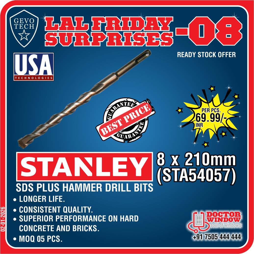 DOCTORWINDOW_IN's tweet image. GEVO TECH STAR PRO DOOR ADJUSTABLE ROLLER
GEVO TECH STANLEY SDS PLUS HAMMER DRILL BITS 8x210mm (STA54057)
GEVO TECH VENUS WINDOW ROLLER
GEVO TECH OZONE WINDOW &amp;amp; DOOR SHOOT BOLT (WITH STRIKER)

#doorroller #hammerdrillbits #windowroller #shootbolt #doctorwindow #soulofwindows