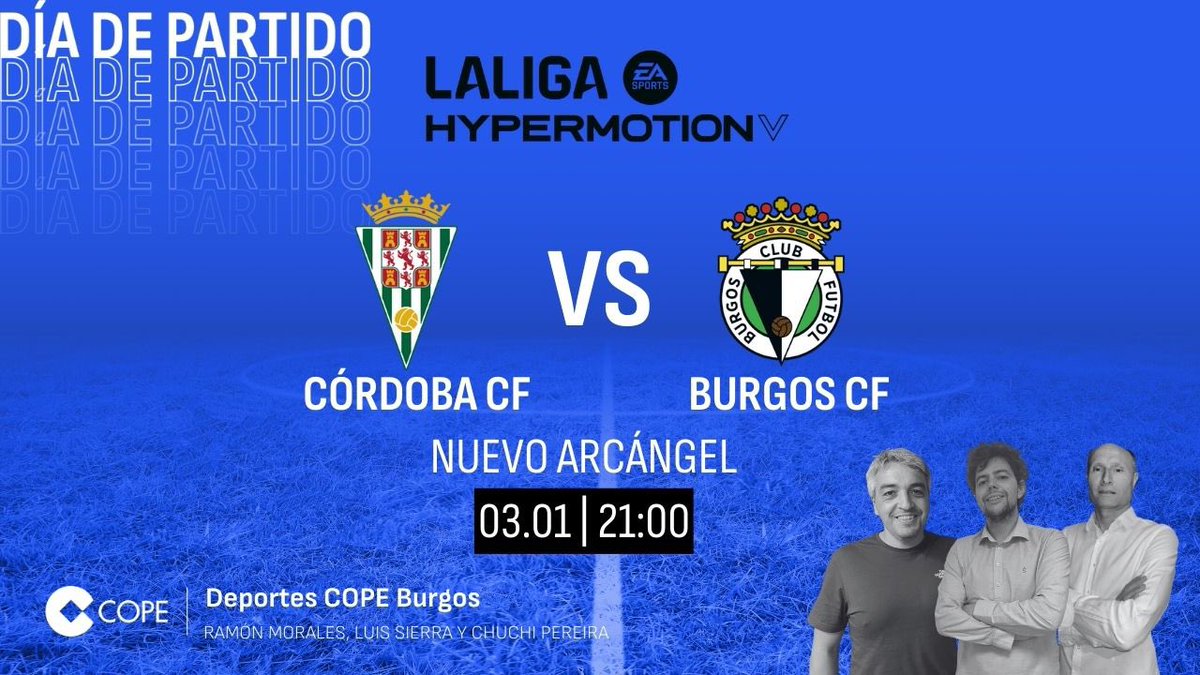 💣 ¡Día de partido en el Tiempo de Juego de COPE Burgos!

🏟️Nuevo Arcángel
⚔️ <a href="/CordobaCF_ofi/">Córdoba CF</a> 🆚 <a href="/Burgos_CF/">Burgos Club de Fútbol</a>

🎧 Escúchalo en:

📻837 OM
💻 cope.es/directos/burgos
📲App COPE
🎥Facebook Live