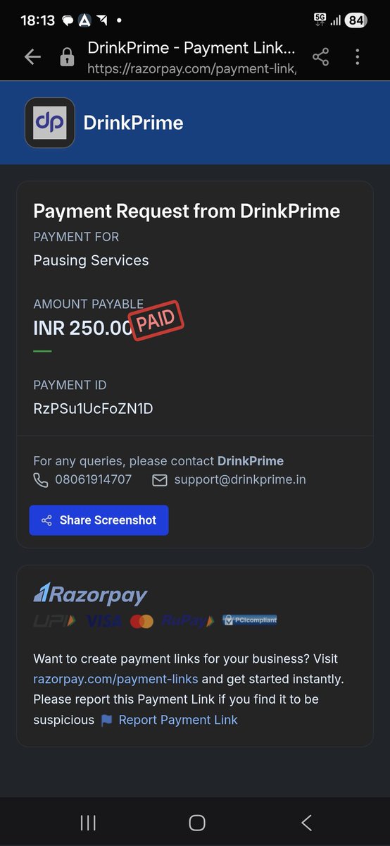 akashagca's tweet photo. @Support_DP @DrinkPrime Have made the payment of 250 can u extend the validity by 28 days as discussed manjunath https://t.co/Lfs8SFHLyw