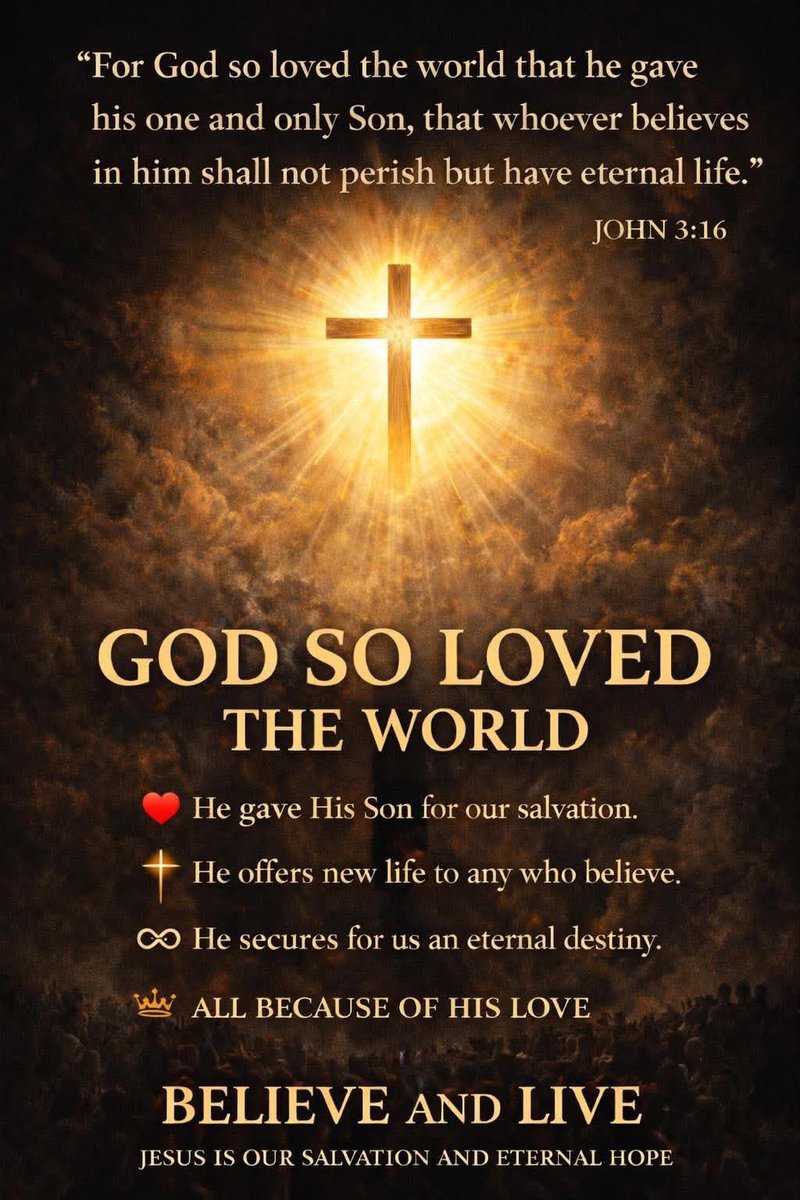 MessageBearer's tweet image. ❤️ God didn’t just love the world —
He gave His Son to save it.

Salvation isn’t earned.
It’s received by believing.

Believe. And live. ✨

#John316 #JesusIsOurHope