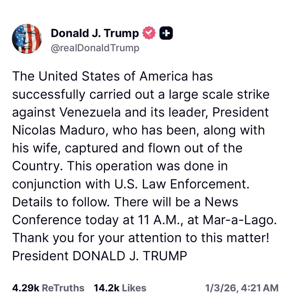 “Flown out of the country” = either kidnapped or there was a side deal already made. 
Trump’s oil buddies are already counting their billions they’re about to make.
This is Iraq all over again.