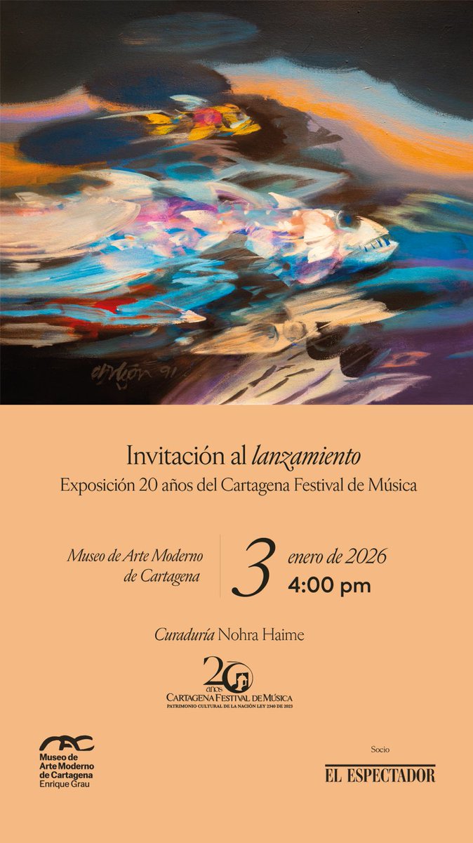 CartagenaFest's tweet image. La exposición propone un recorrido por las obras que han sido imagen oficial del Festival a lo largo de sus dos décadas, junto a la colección de Pentagramas de @elespectador, publicados en distintas ediciones del encuentro.