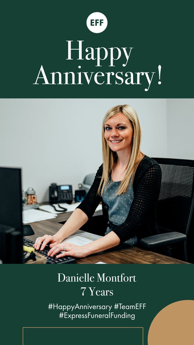 Cheers to 7 Years! Happy Anniversary Danielle Montfort, who's part of our wonderful Accounting Team, thank you for everything you do! We hope you have a wonderful day! 
#EFFAccounting #HappyAnniversary #TeamEFF #ExpressFuneralFunding