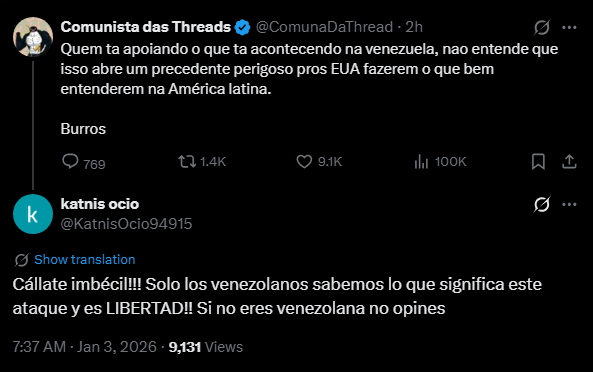 meu deus os esquerdistas de apartamento sendo humilhados pelos venezuelanos ao vivo kkkkkkkkk esse site tá demais hoje