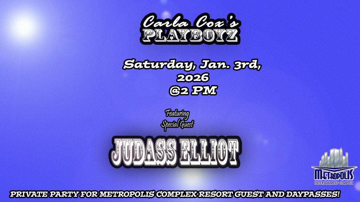 They’re here and bringing the heat! 🔥

Carla Cox &amp; her Playboyz take over today at 2PM for a private members-only show at the Metropolis Complex.

Miss it? You’ll regret it. 😉