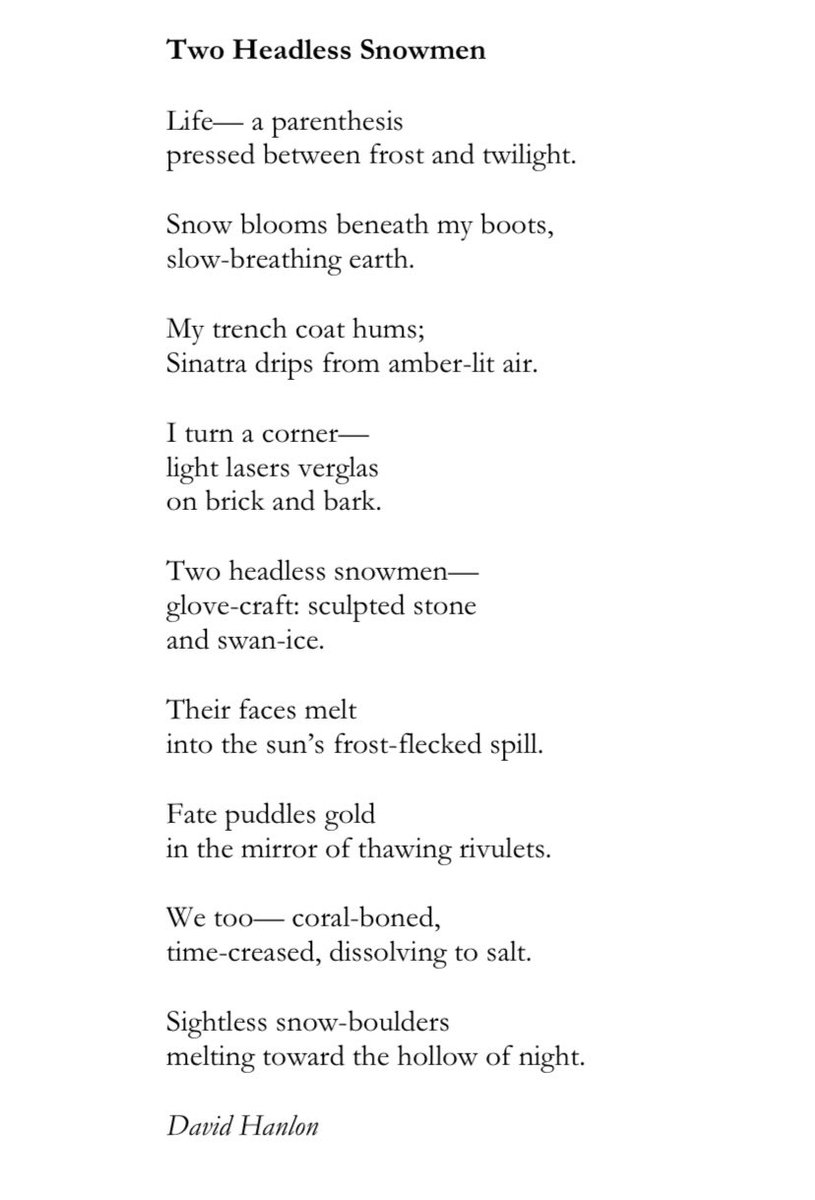 ‘Two headless snowmen— glove-craft: sculpted stone and swan-ice’ ⛄️ ⛄️ 🪓 

<a href="/DavidHanlon13/">Amanita_is_the_name💙</a> from our Christmas-Winter anthology.  🦢 🧊 

blackboughpoetry.com/news