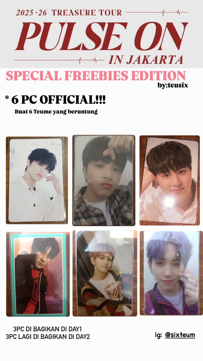 jeo04l's tweet image. PULSE ON TOUR in JKT ✨
Freebies by me &amp;amp; SIXTEUM
(6 PHOTOCARD OFFC &amp;amp; 10 Pin button JW/HWAN)
📍Indonesia Arena, GBK
📆25-26 April 2026 (Day 1- Day 2)
⏰ 09.00-//

Sampai ketemu dan jangan lupa ambil ya!
#PULSEONTOUR #PULSEONinJAKARTA