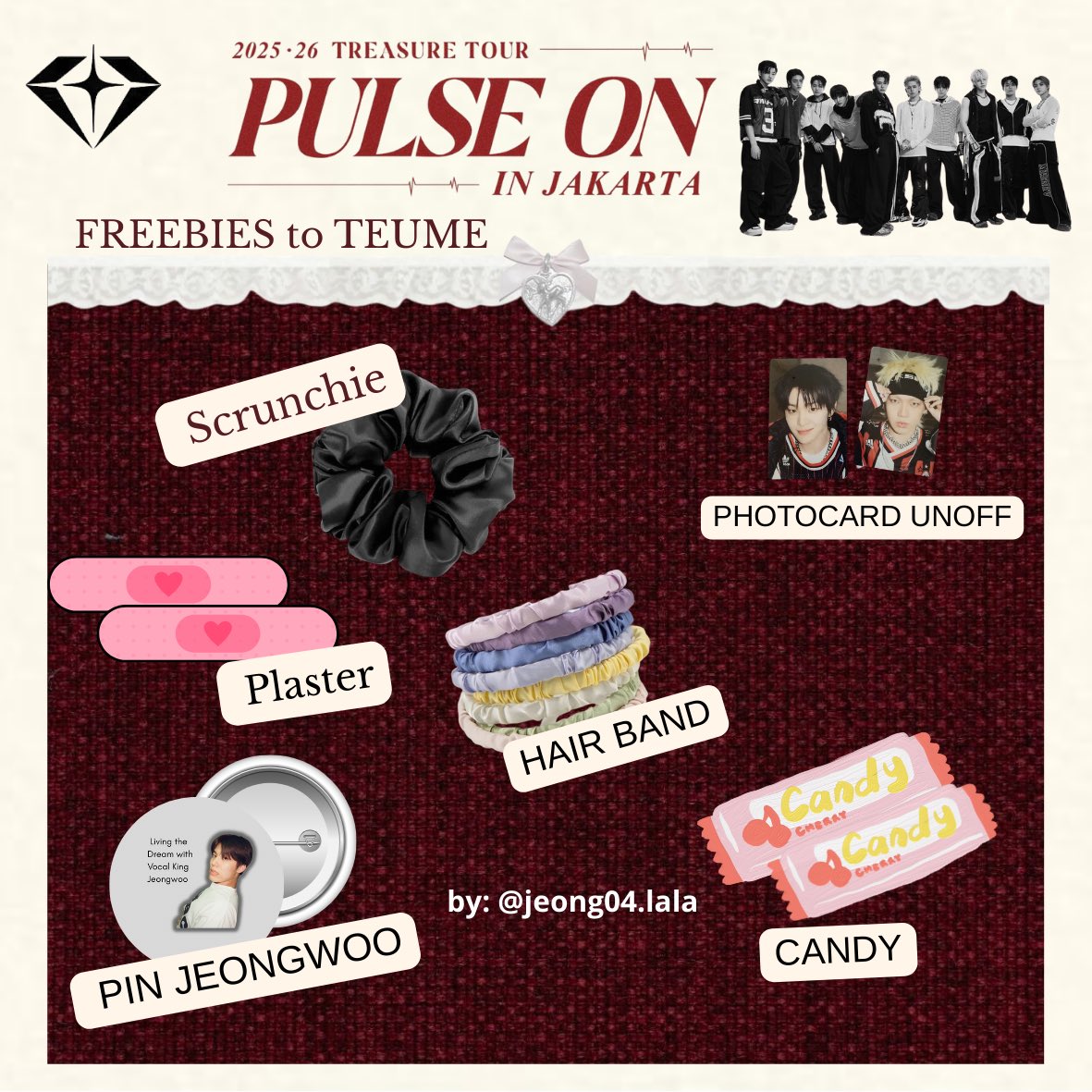 jeo04l's tweet image. PULSE ON TOUR in JKT ✨
Freebies by me &amp;amp; SIXTEUM
(6 PHOTOCARD OFFC &amp;amp; 10 Pin button JW/HWAN)
📍Indonesia Arena, GBK
📆25-26 April 2026 (Day 1- Day 2)
⏰ 09.00-//

Sampai ketemu dan jangan lupa ambil ya!
#PULSEONTOUR #PULSEONinJAKARTA