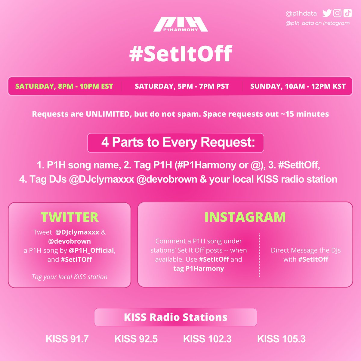 p1hdata's tweet image. First #MostRequestedLive and #SetItOff of 2026! Learn how to easily request and help get P1Harmony's music playing across radio stations, P1ece!

🎮 BUY EX on iTunes &amp;amp; Stream: p1h-official.lnk.to/P1H_EX!
👾 Get the physical copies: p1harmony.ffm.to/ex!

[➕] P1ECE REMINDER: