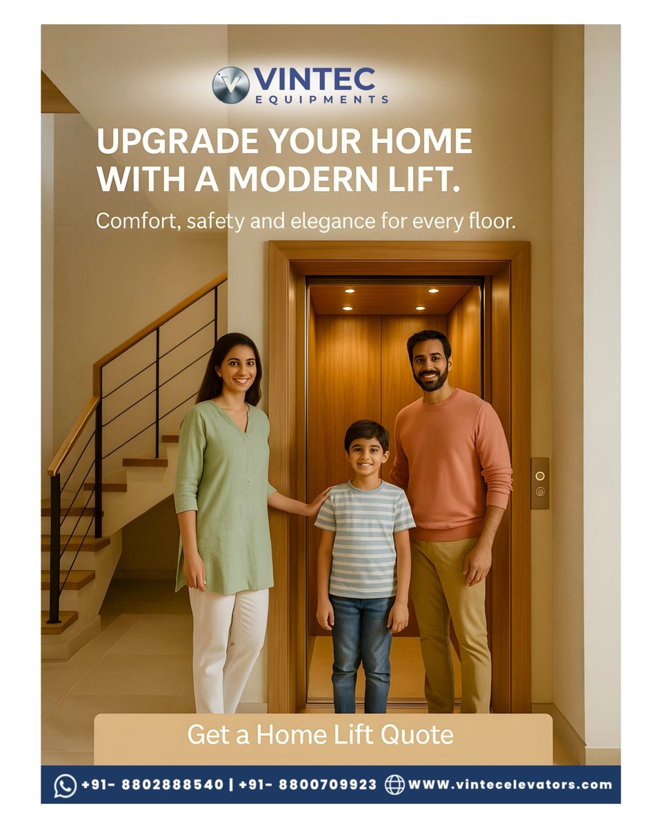VintecElevator's tweet photo. Upgrade your home with a modern lift designed for comfort and safety.

📞 +91 8802888540 | +91 8800709923
🌐 https://t.co/8Az7m92YQL

#HomeLift #HomeElevator #ModernHome #HomeUpgrade #ResidentialLift #LuxuryLiving #SmartHome #ElevatorInstallation #VintecElevators #ComfortAtHome https://t.co/ug4tiV4HY3