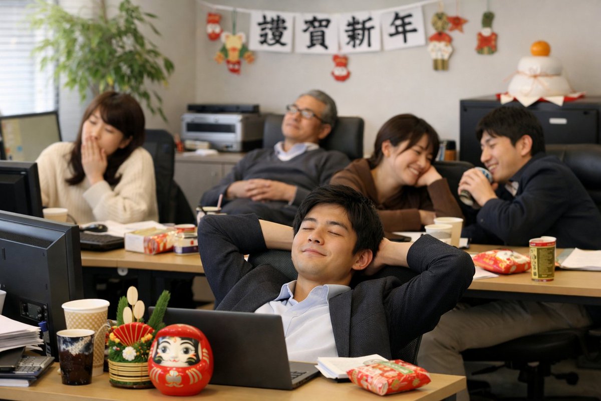 Google_tabi's tweet photo. 1/5はとりあえず職場に顔出しておけばいい日にしてほしい。
みんなで年末年始なにしたか話して、元気に今年も頑張ろうっていうだけの日。 https://t.co/3jAGxejo41