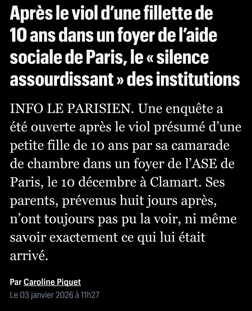 🔴Cette nouvelle affaire de viol dans un foyer de l’ASE est la conséquence d’années d’omerta et de négligences: absence de contrôles, subventions sans évaluation, alertes ignorées. Protéger les enfants exige une rupture immédiate avec ce laisser-faire.