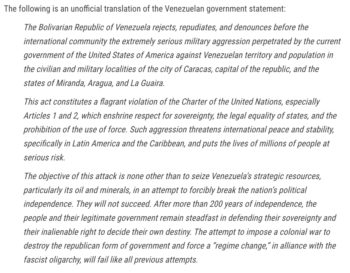 LeeCamp's tweet photo. 🚨Statement posted by the Venezuelan government about the US invasion/kidnapping: https://t.co/DjzXiZqe4W