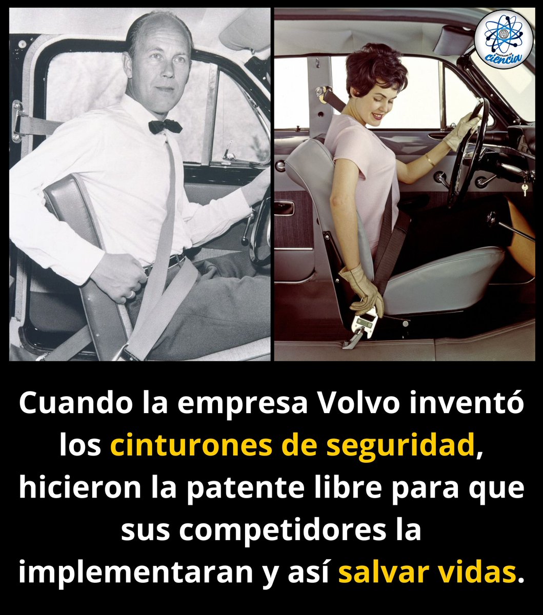 EnsedeCiencia's tweet photo. 🚗💛 Cuando una empresa decidió que la vida valía más que el dinero

En 1959, Volvo inventó el cinturón de seguridad de tres puntos, uno de los avances más importantes en la historia de la seguridad vial.

Lo extraordinario no fue solo el invento…
sino la decisión que vino después.

Volvo liberó la patente, permitiendo que cualquier fabricante lo usara sin pagar derechos, con un solo objetivo: salvar vidas, incluso si eso beneficiaba a su competencia.

Desde entonces, este diseño ha salvado millones de personas en todo el mundo y se convirtió en un estándar obligatorio en los automóviles.

A veces, el verdadero progreso ocurre cuando alguien elige hacer lo correcto, no lo más rentable. 🌍✨