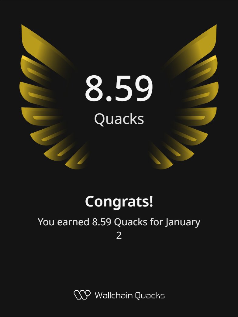 rodrigomcrypto's tweet photo. Just earned 8.59 Quacks on @wallchain in one day 🦆

Nothing beats hearing that quack quack sound of a payment hitting the account. 

Pure therapy :] https://t.co/c6mnKQQvbk