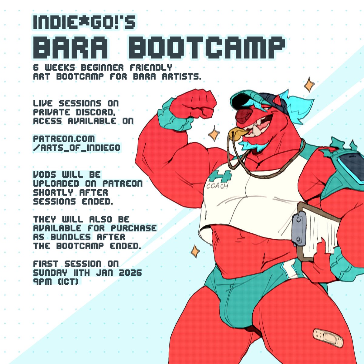 HAPPY 2026, and I think it's time to begin a bara art training arc!

6 weeks of me just showing you my art process LIVE on different topics like the basics, anatomy, composition etc.

VODs will be on P4TR30N and are available for purchase after :) 

Just putting it out there!