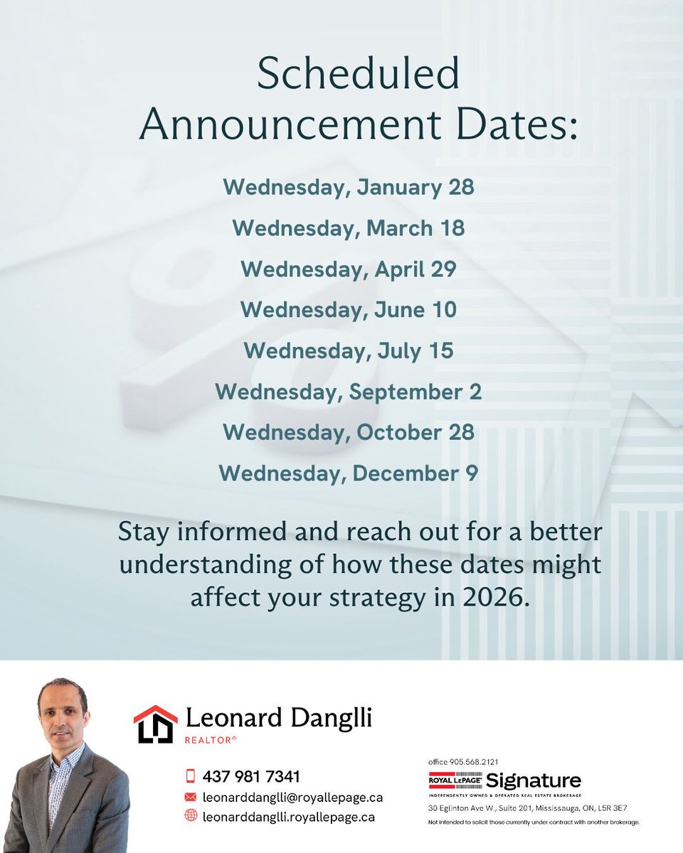 2026 Bank of Canada Rate Announcement Dates