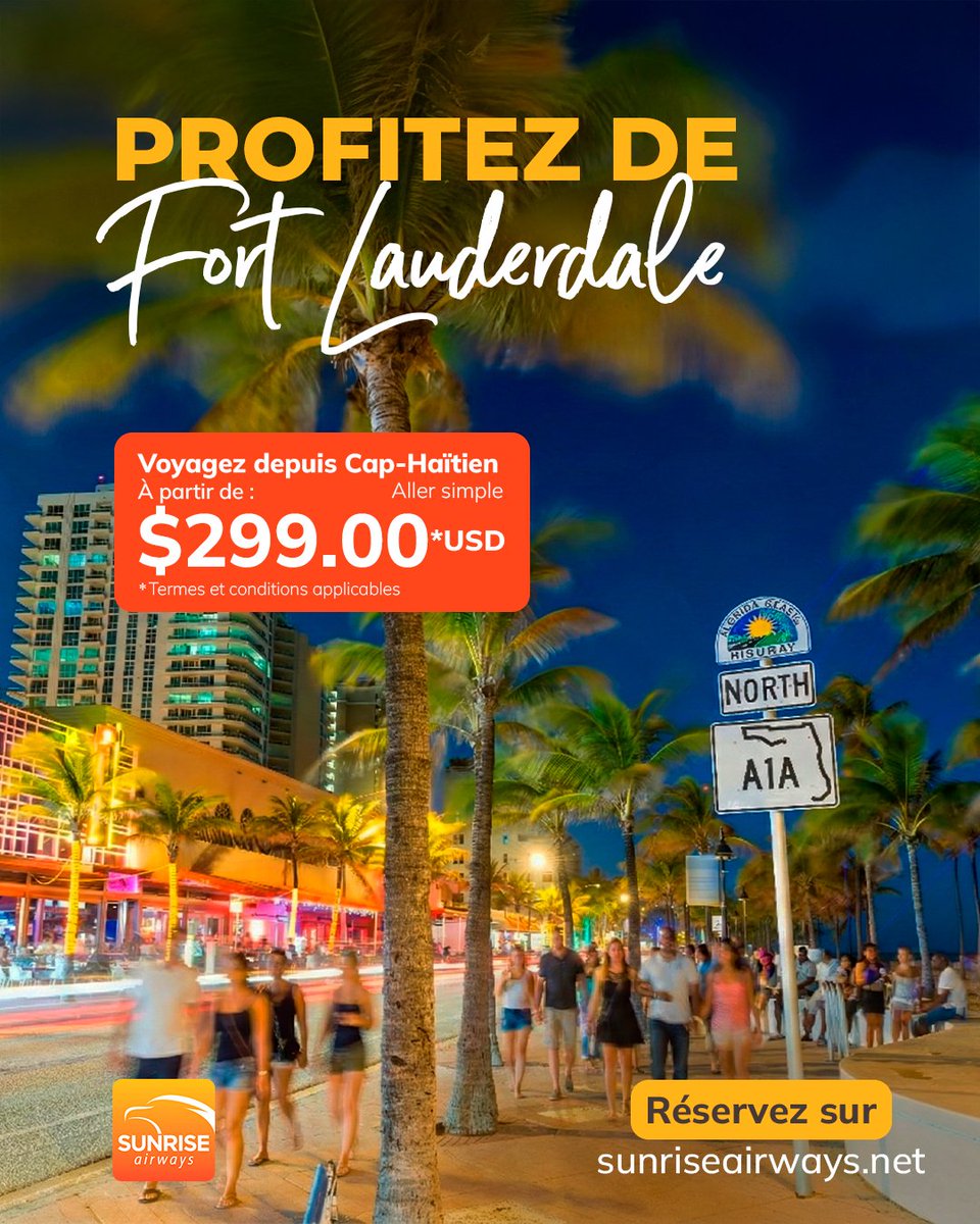 Our new route awaits you!

✈️ Travel from Cap-Haïtien to Fort Lauderdale from $299 one way

Book your flight now at sunriseairways.net 

#OneCaribben #WeFlyToConnectPeople #FortLauderdale #SunriseDestinations #Florida #CapHaïtien #SunriseAirwaysays