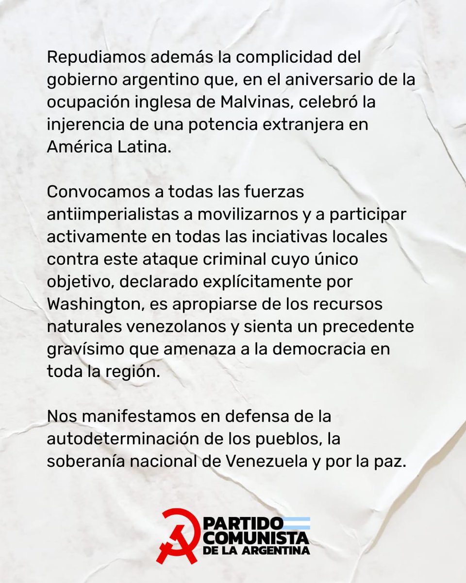 🇻🇪 Solidaridad con la República Bolivariana de Venezuela 

¡Libertad a Nicolás Maduro y Cilia Flores!

¡Fuera yanquis de América Latina!