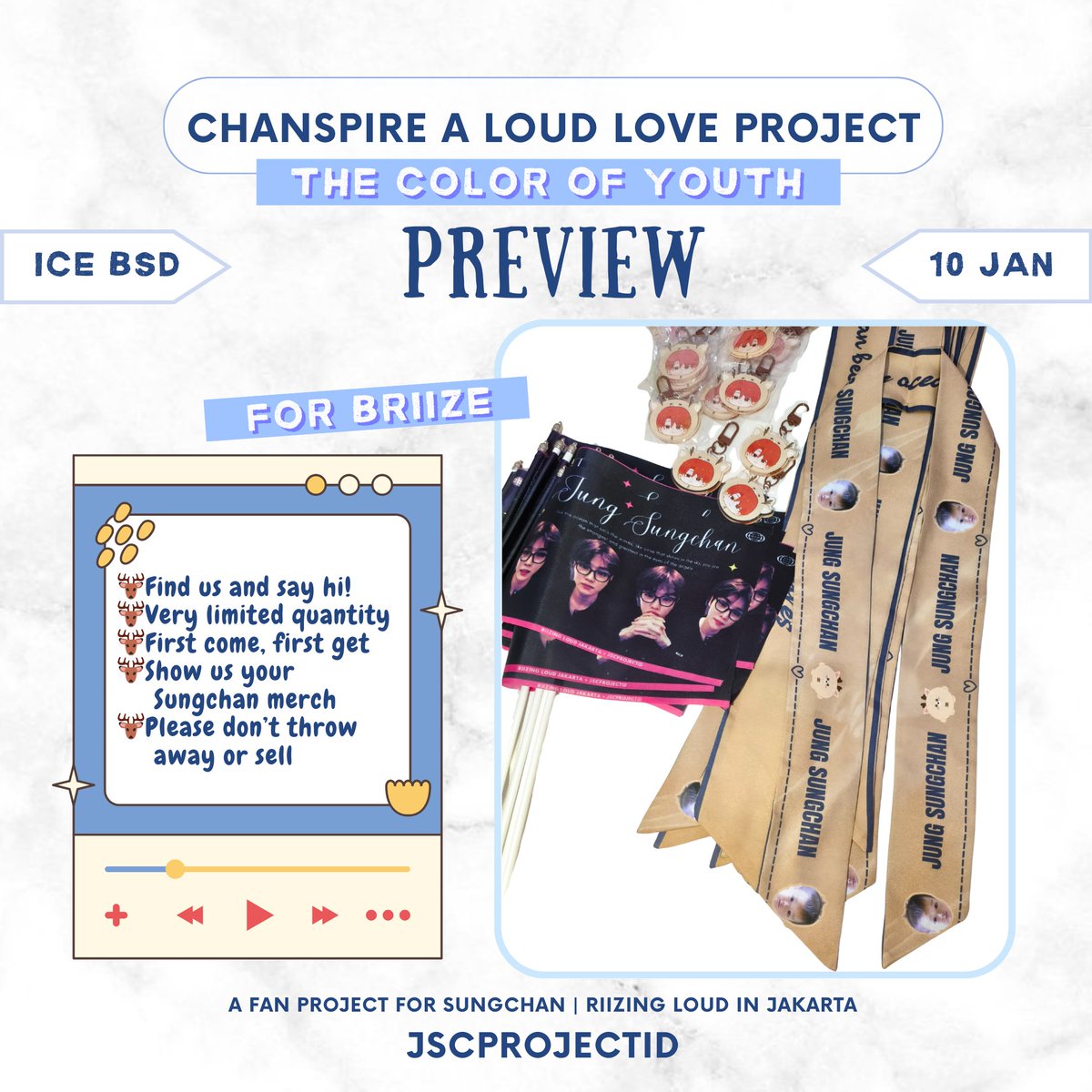 jscprojectid's tweet image. Angels dan BRIIZE! Apakah kalian sudah siap menyambut Abang Sungchan ? 🫣

"THE COLOR OF YOUTH"
freebies by jscprojectid✨️
📍ICE BSD
🗓️ 10 Jan '26
🕒 Tba

Tag kami jika dapat freebies nya dan pakai hashtag 
➡️ #TheColorOfYouth 

#RIIZINGLOUD_IN_JAKARTA