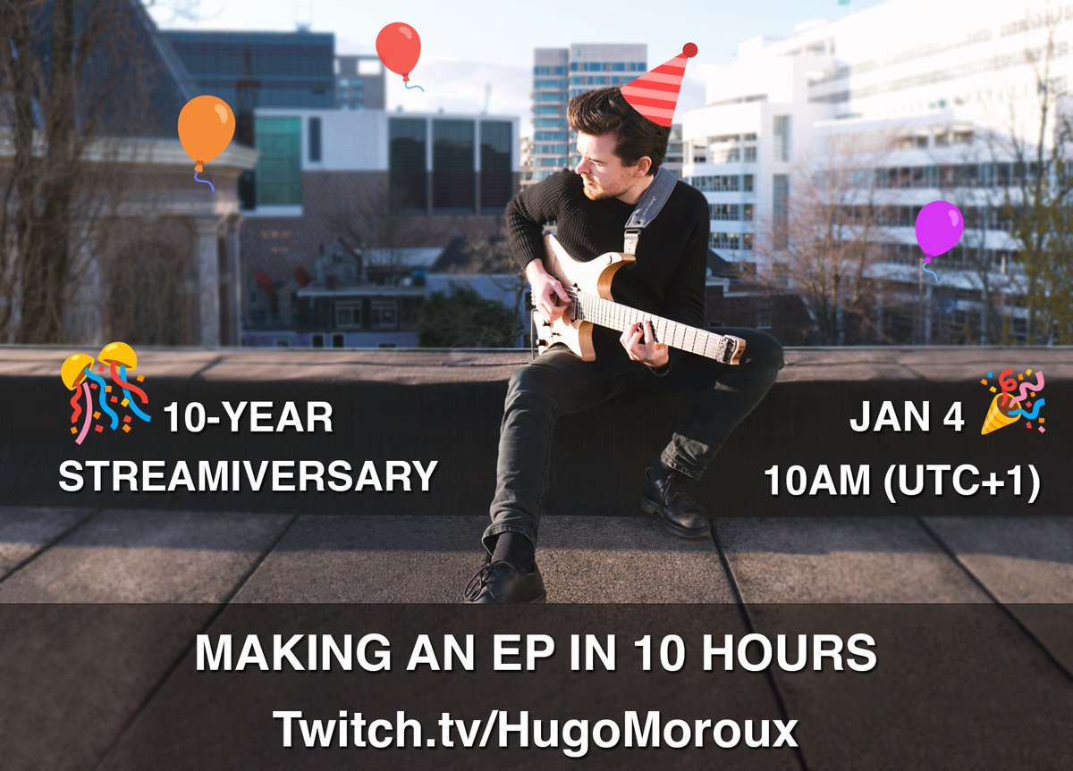HugoMoroux's tweet photo. Nervously excited as tomorrow marks 10 years of streaming on Twitch - which I'm celebrating by making an album live in 10 hours!

It’s messy, honest, and above all one big, experimental party. Hope you can drop by and hang out!

https://t.co/5HMw1OMtlk https://t.co/v1pCbrbDqB