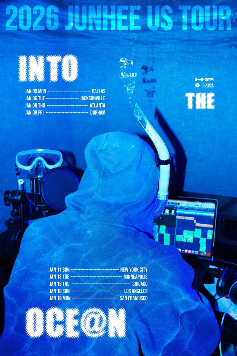 official_junhee's tweet image. 2026 JUNHEE US TOUR &amp;lt;INTO THE OCEAN&amp;gt;
⠀
🎟️ Tickets on sale
bit.ly/4rOtPVk
⠀
🌊 01.05 — Dallas, TX
🤿 Club Dada
⠀
🌊 01.06 — Jacksonville, FL
🤿 Five Jax
⠀
🌊 01.08 — Atlanta, GA
🤿 The Loft
⠀
🌊 01.09 — Durham, NC
🤿 Motorco Music Hall
⠀
🌊 01.11 — New York City, NY…