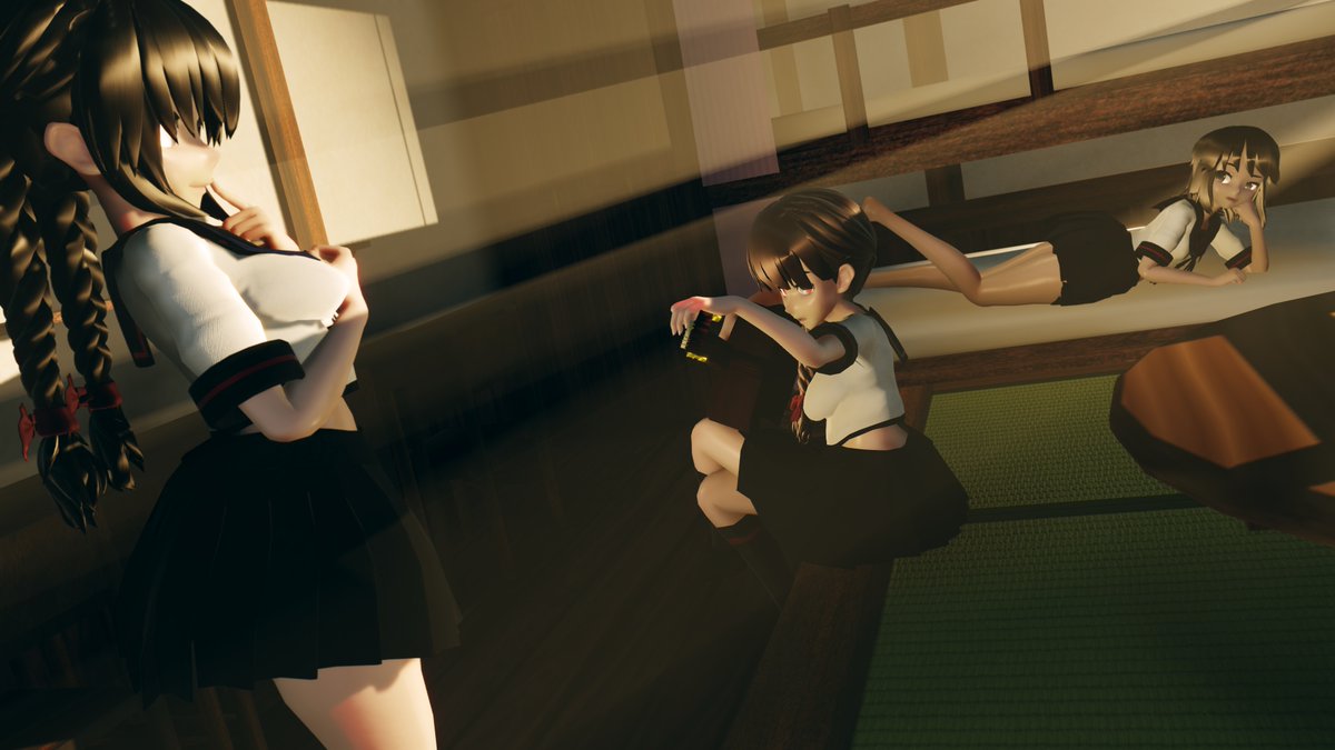 Magespy's tweet image. 以前投稿した、バンドに誘われなかった浦波 別アングル。

お借りしたもの
[モデル]
tda式改変 浦波改二 ver5・tda式改変 磯波改二 ver5・tda式改変 深雪改二 ver5：rouge 様、可動弦クラシックギター：あかりsnz 様、艦娘の部屋(アニメ版)：altoseal 様
[エフェクト]
サンドマン 様、そぼろ 様