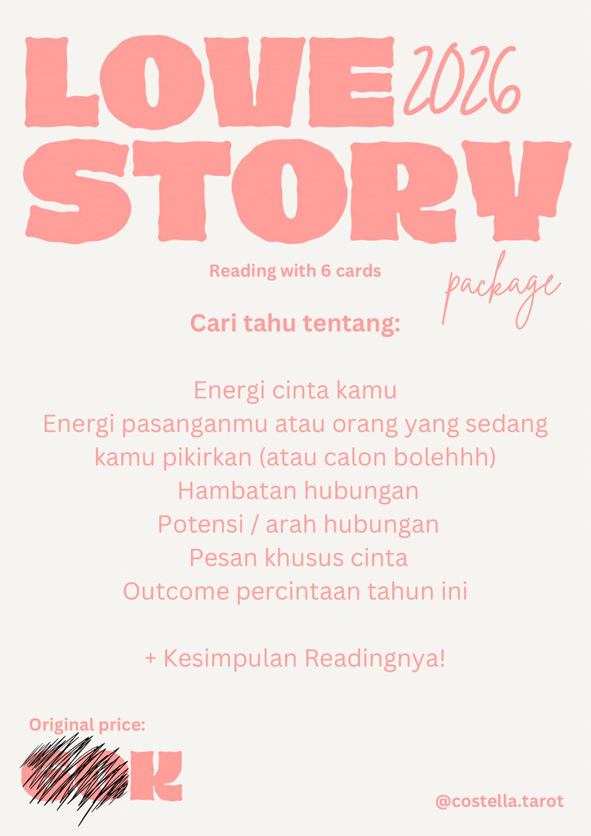 costella_tarot's tweet image. 2025 capek soal cinta.
2026 jangan buta arah.
grab yours [LIMITED EDITION] Tarot Love Story 2026 sekarang‼️

dan untuk order tarot biasa start from 10k juga still available yah 🔮💖 lngsug hubungi no WASAP di bio akuu aja 🌷 #tarot #TarotReading