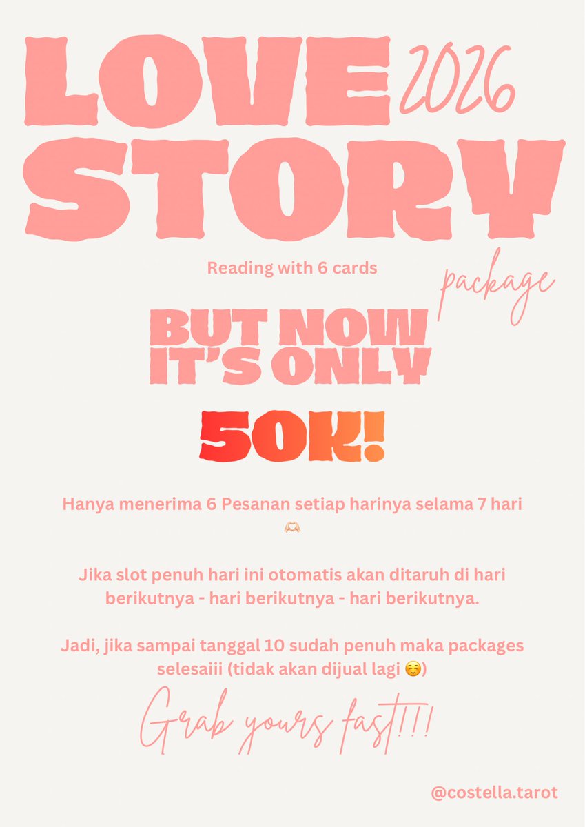 costella_tarot's tweet image. 2025 capek soal cinta.
2026 jangan buta arah.
grab yours [LIMITED EDITION] Tarot Love Story 2026 sekarang‼️

dan untuk order tarot biasa start from 10k juga still available yah 🔮💖 lngsug hubungi no WASAP di bio akuu aja 🌷 #tarot #TarotReading