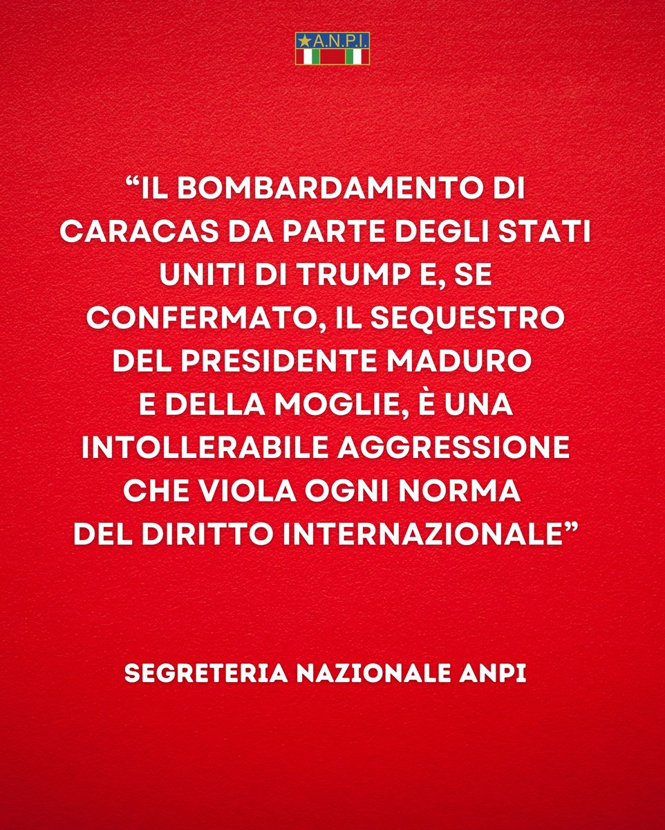 “Il bombardamento di Caracas da parte degli Stati Uniti di Trump, il sequestro del presidente Maduro e della moglie, è una intollerabile aggressione che viola ogni norma del diritto internazionale.......”
📷 La Segreteria nazionale ANPI
facebook.com/photo?fbid=130…