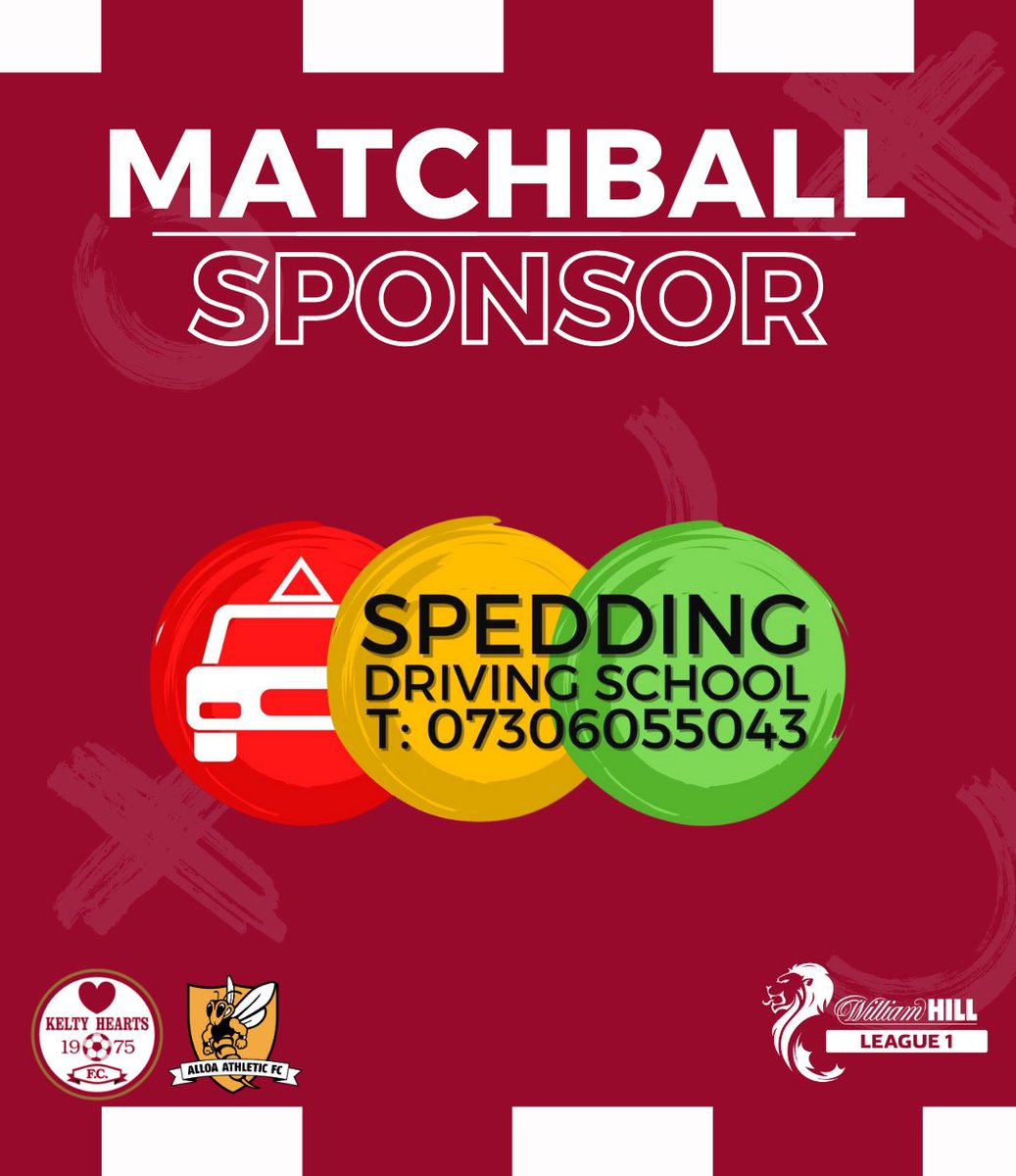 KeltyHeartsFC's tweet photo. A massive thank you to today’s Matchball Sponsor Spedding Driving School for the WilliamHill SPFL League One fixture against Alloa Athletic!🇱🇻

Your support is as always greatly appreciated and we hope you have a great day!👏🏻

#MatchballSponsor | #KeltyHearts https://t.co/uchlFNJHcF