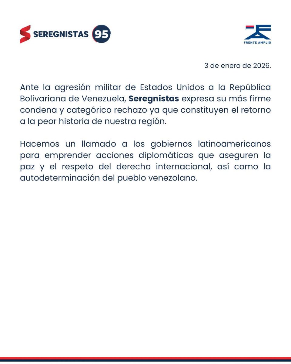 Expresamos nuestra más firme condena y categórico rechazo ante la agresión estadounidense a Venezuela: