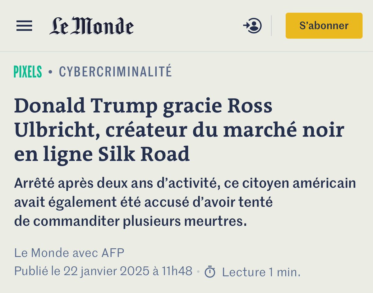 En janvier 2025, Donald Trump accorde sa grâce présidentielle Ross Ulbricht, le fondateur du site de vente en ligne de drogues dures, condamné à la prison à vie aux USA en 2015 pour trafic de drogue. 

En décembre 2025, Donald Trump a gracié l’ex président du Honduras, Juan