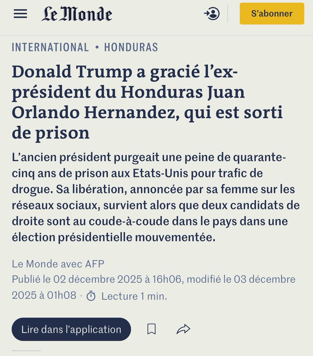Nath_Yamb's tweet image. En janvier 2025, Donald Trump accorde sa grâce présidentielle Ross Ulbricht, le fondateur du site de vente en ligne de drogues dures, condamné à la prison à vie aux USA en 2015 pour trafic de drogue. 

En décembre 2025, Donald Trump a gracié l’ex président du Honduras, Juan…